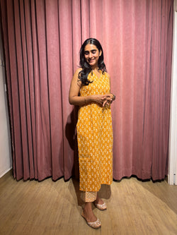 Fire light mustard straight cotton kurta set